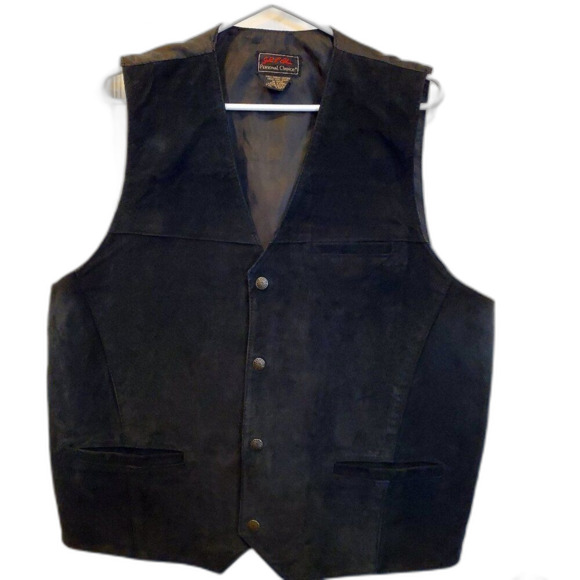 Western Black Genuine Suede Leather Vest | Motorcycle |  2XL - Picture 2 of 6